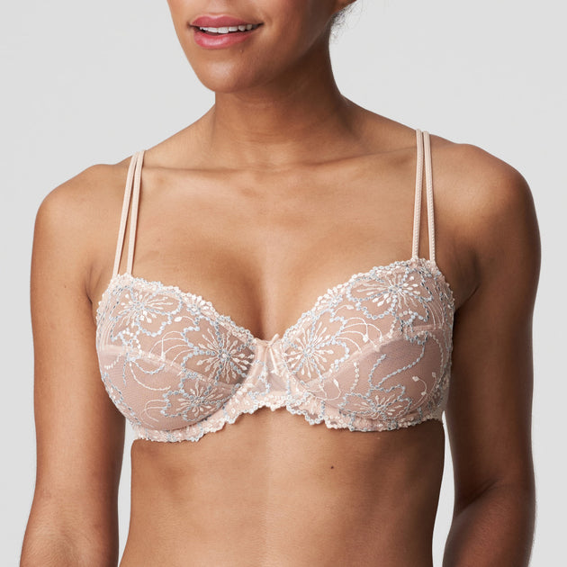 MELENECA Soutien-gorge balconnet avec bretelles rembourrées, demi-bonnet,  armatures, dentelle sexy, Beige, 32B : : Mode